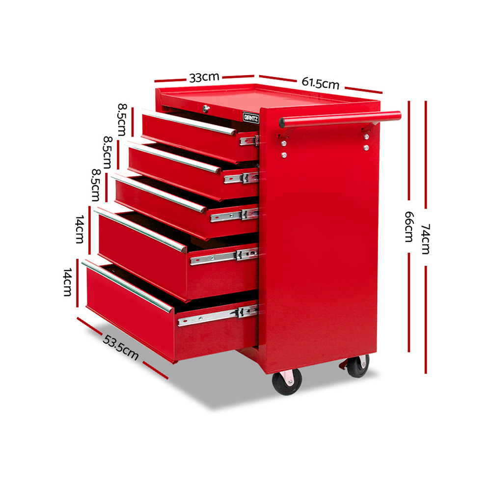 Pro 5 Drawers Toolbox Chest Trolley Boxes Garage Storage